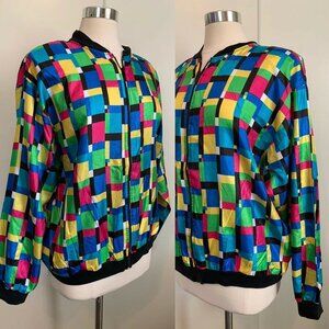 vintage 80s 90s colorblock Jacket Mod Geometric 16 Disco Hip Hip Colorful bomber